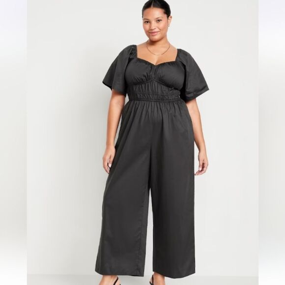 Elegant Black Jumpsuit Smocked-Waist Wide-Leg Jumpsuit Medoum Old Navy - Picture 4 of 8